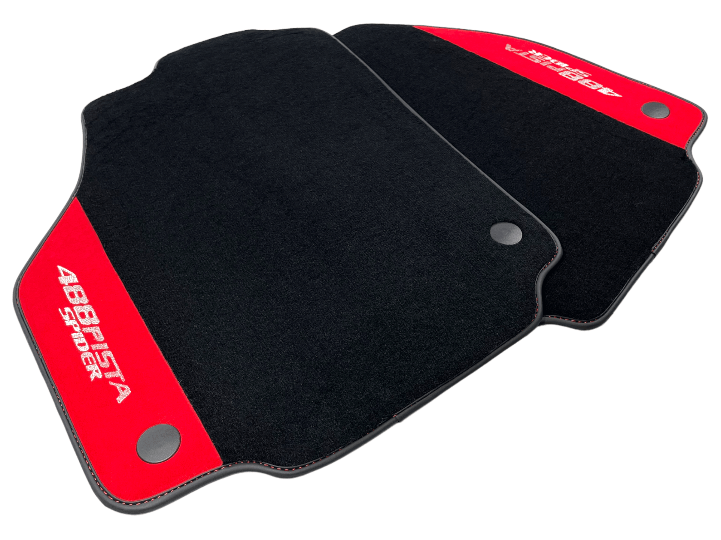 Black Floor Mats For Ferrari 488 Pista Spider 2019-2021 With Red Alcantara Leather - AutoWin