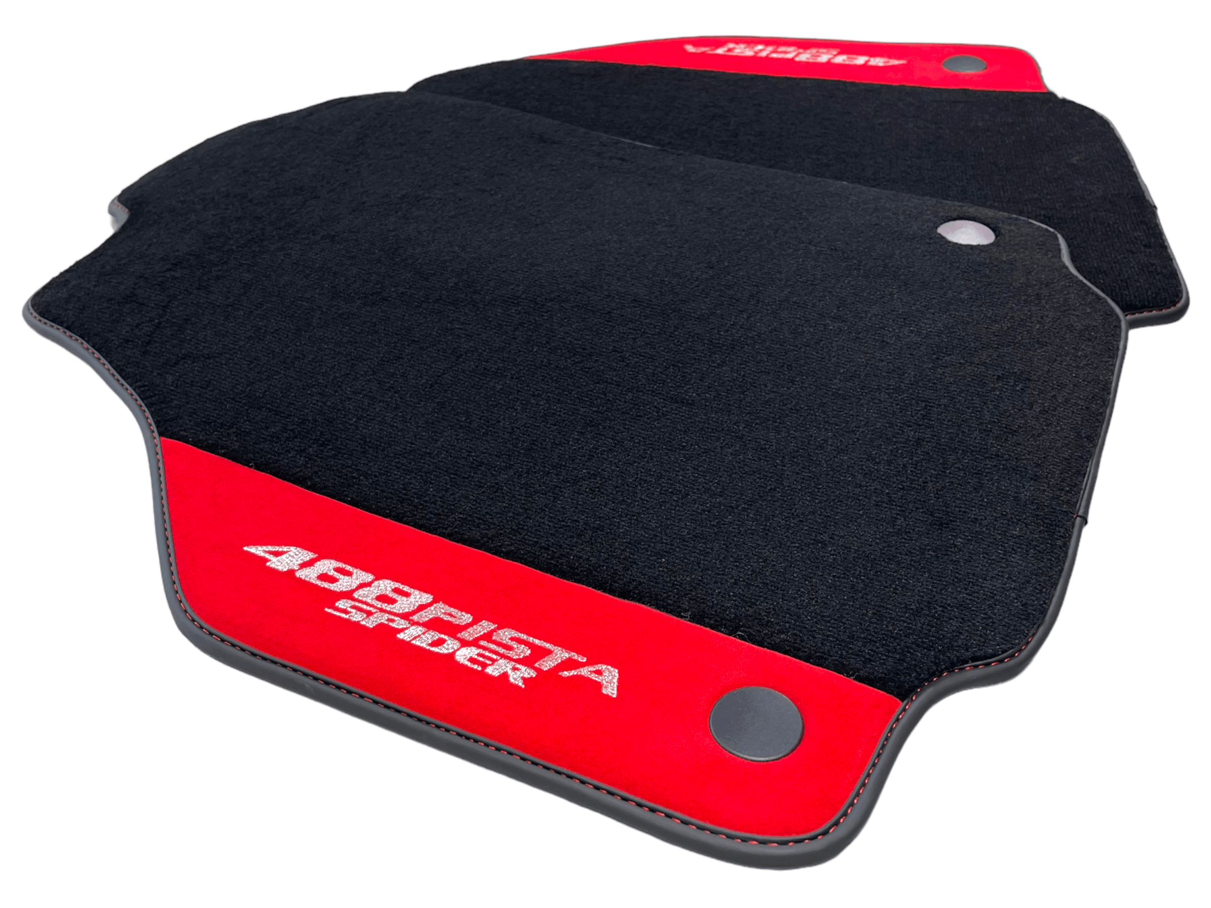 Black Floor Mats For Ferrari 488 Pista Spider 2019-2021 With Red Alcantara Leather - AutoWin