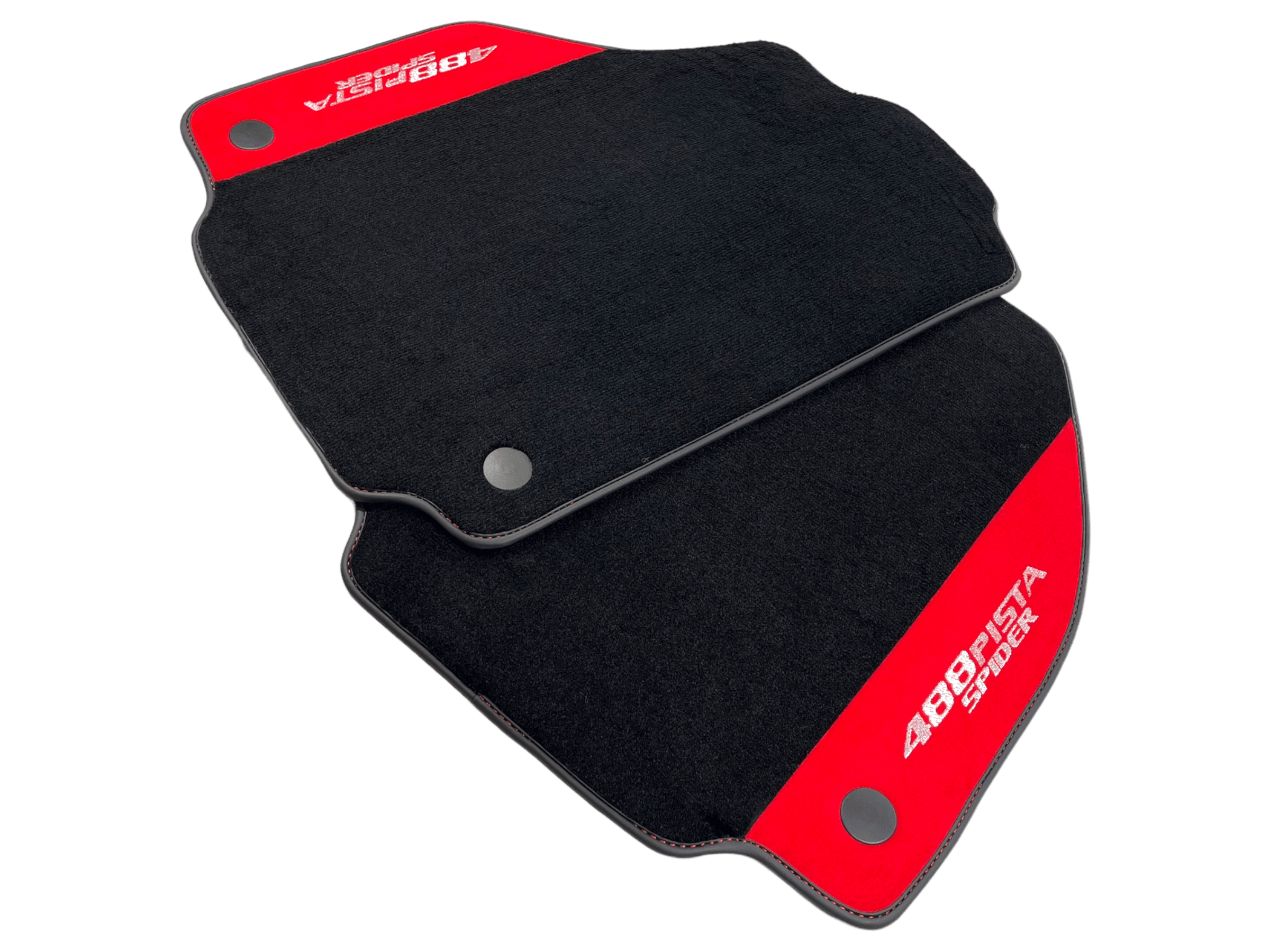 Black Floor Mats For Ferrari 488 Pista Spider 2019-2021 With Red Alcantara Leather - AutoWin