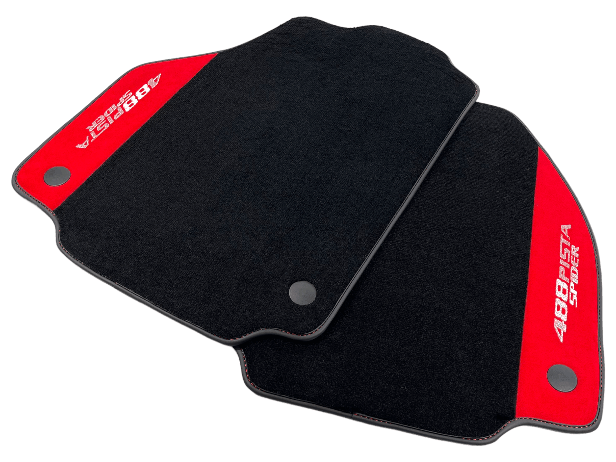 Black Floor Mats For Ferrari 488 Pista Spider 2019-2021 With Red Alcantara Leather - AutoWin