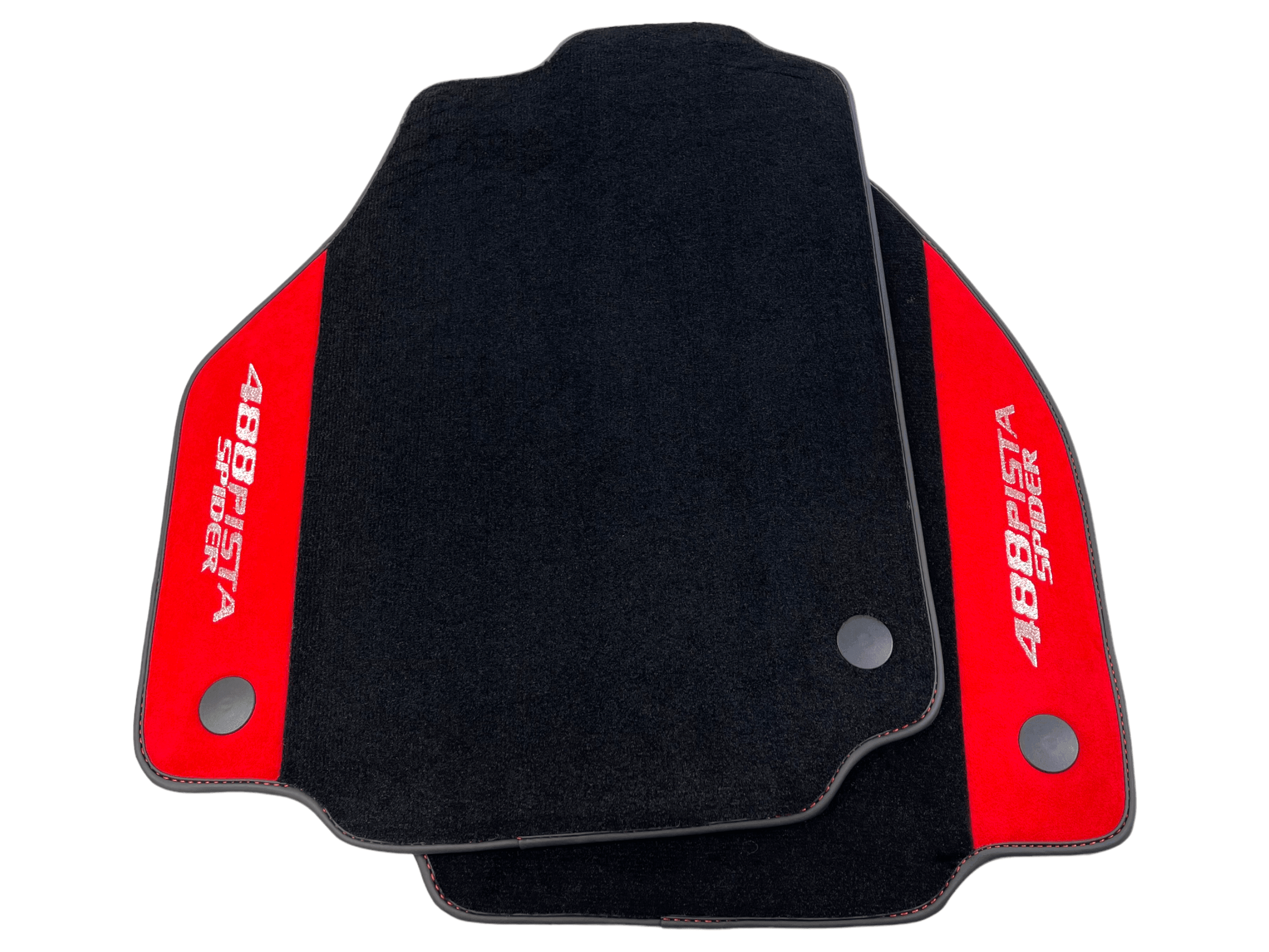 Black Floor Mats For Ferrari 488 Pista Spider 2019-2021 With Red Alcantara Leather - AutoWin