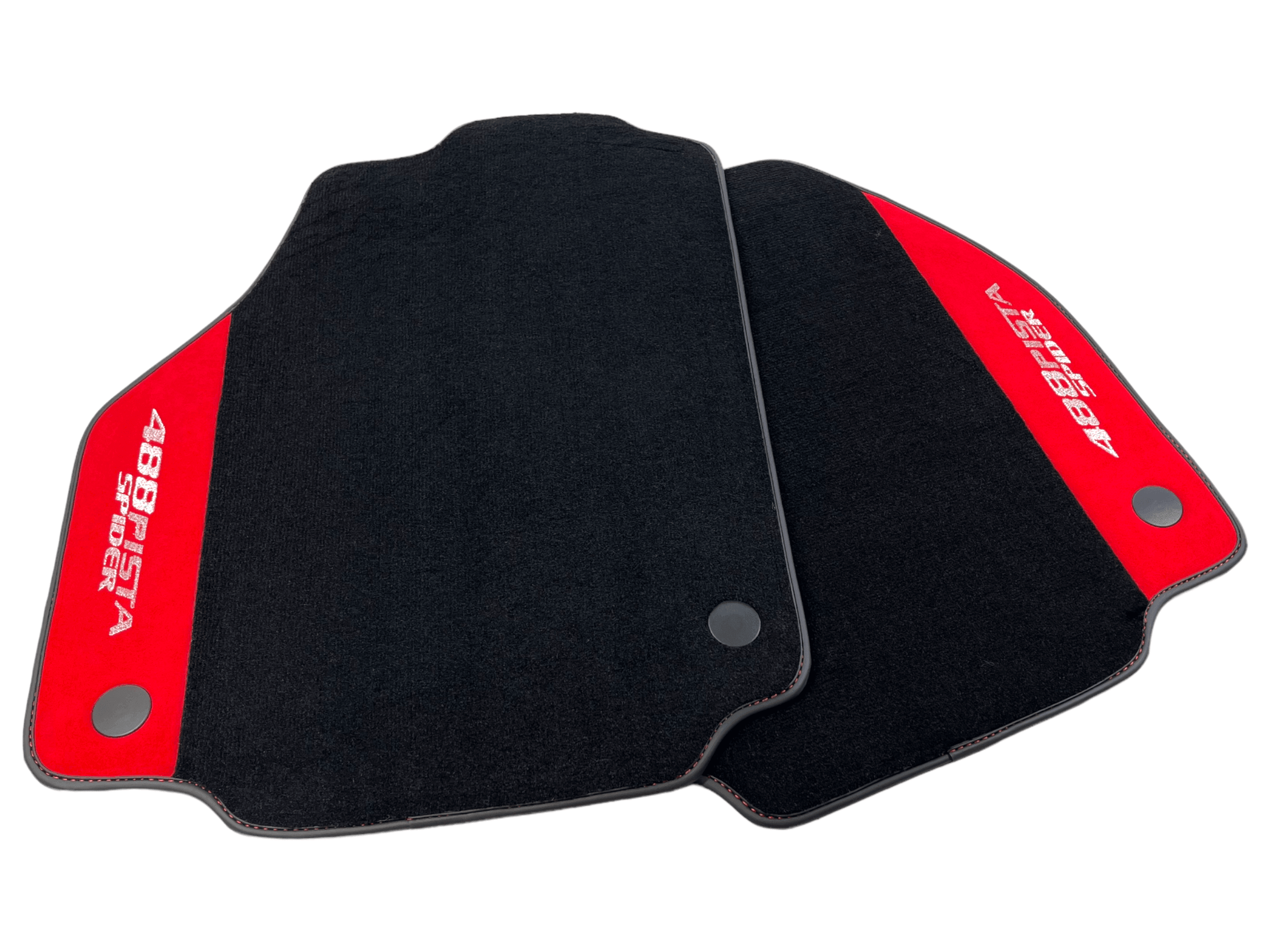 Black Floor Mats For Ferrari 488 Pista Spider 2019-2021 With Red Alcantara Leather - AutoWin