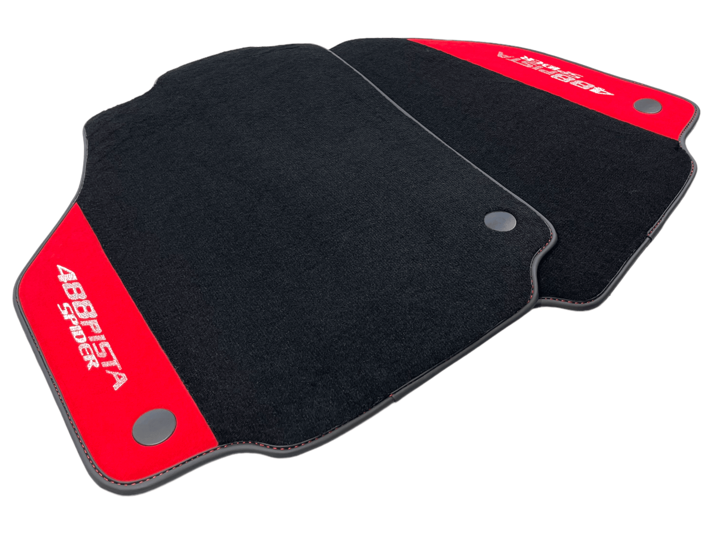 Black Floor Mats For Ferrari 488 Pista Spider 2019-2021 With Red Alcantara Leather - AutoWin