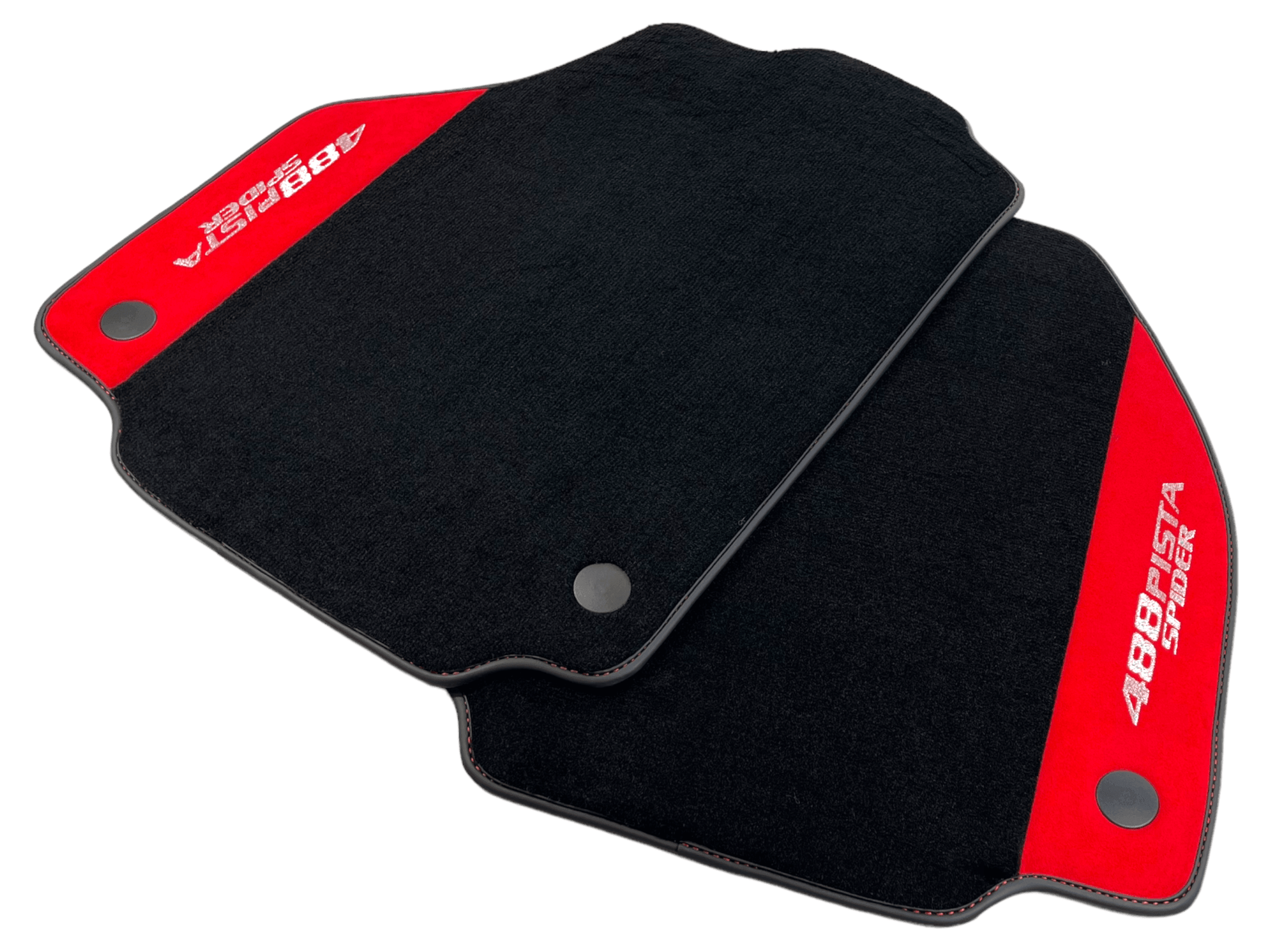 Black Floor Mats For Ferrari 488 Pista Spider 2019-2021 With Red Alcantara Leather - AutoWin