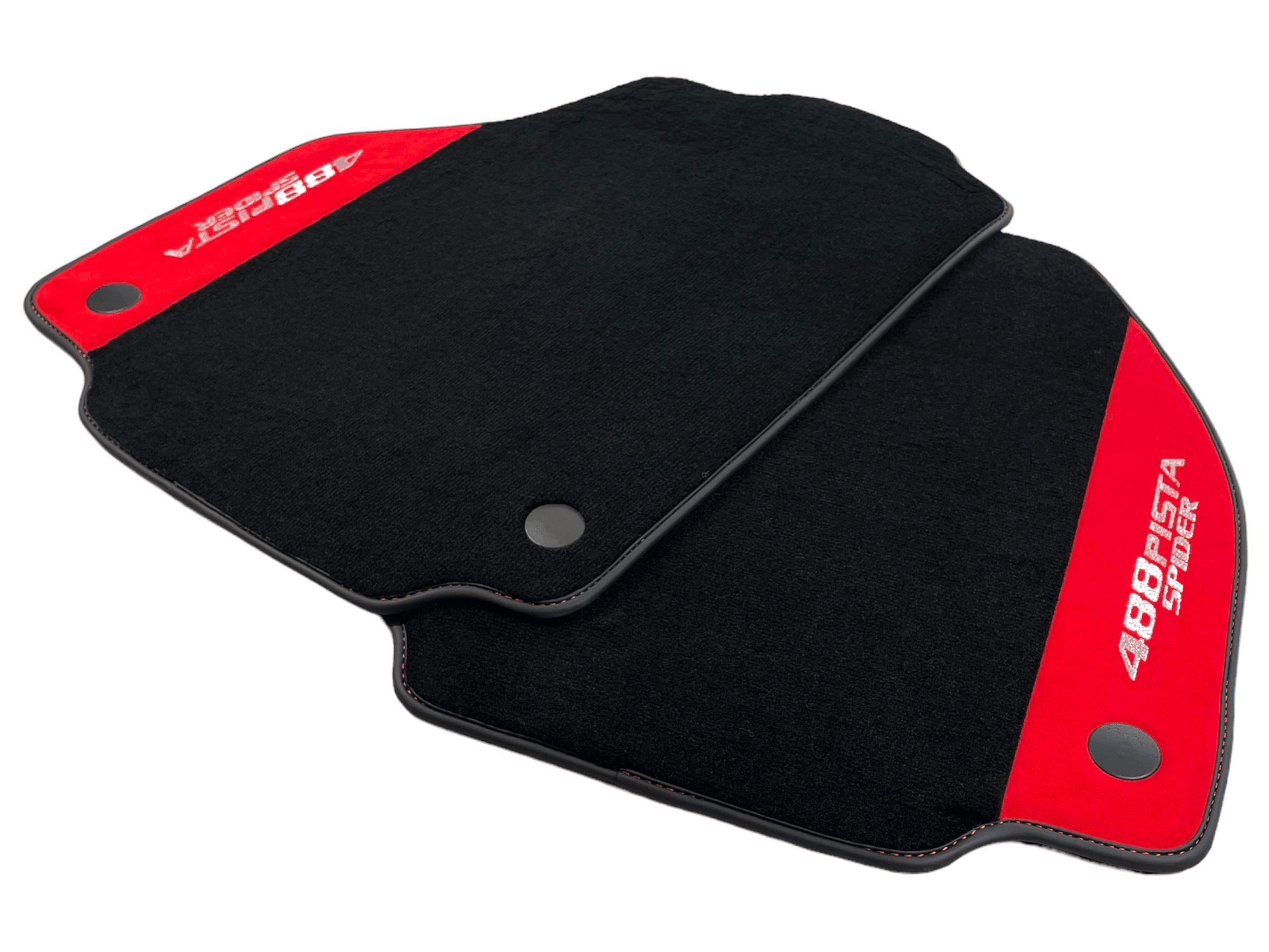 Black Floor Mats For Ferrari 488 Pista Spider 2019-2021 With Red Alcantara Leather - AutoWin