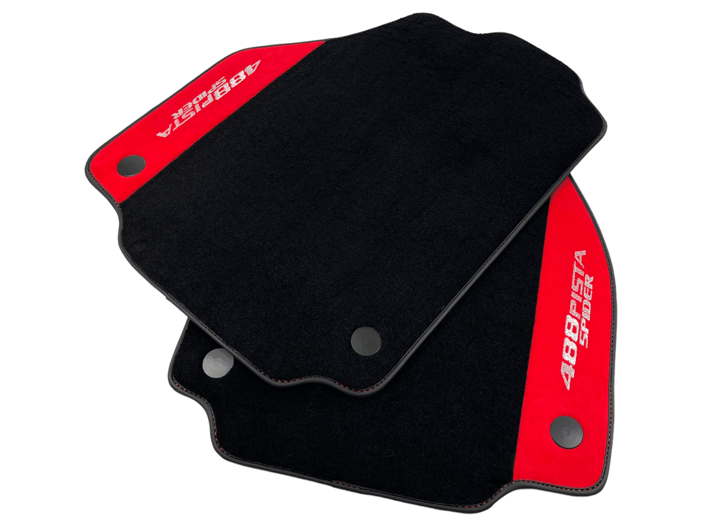 Black Floor Mats For Ferrari 488 Pista Spider 2019-2021 With Red Alcantara Leather - AutoWin