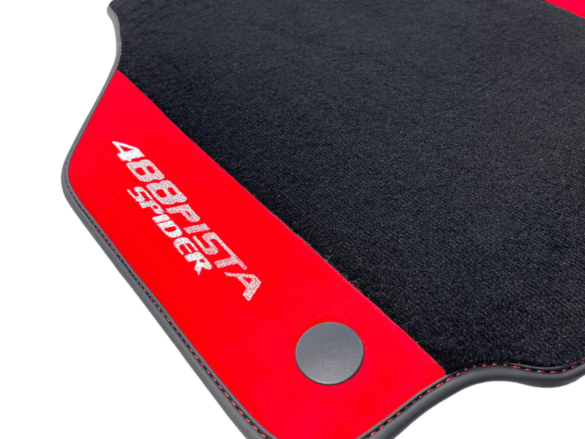 Black Floor Mats For Ferrari 488 Pista Spider 2019-2021 With Red Alcantara Leather - AutoWin