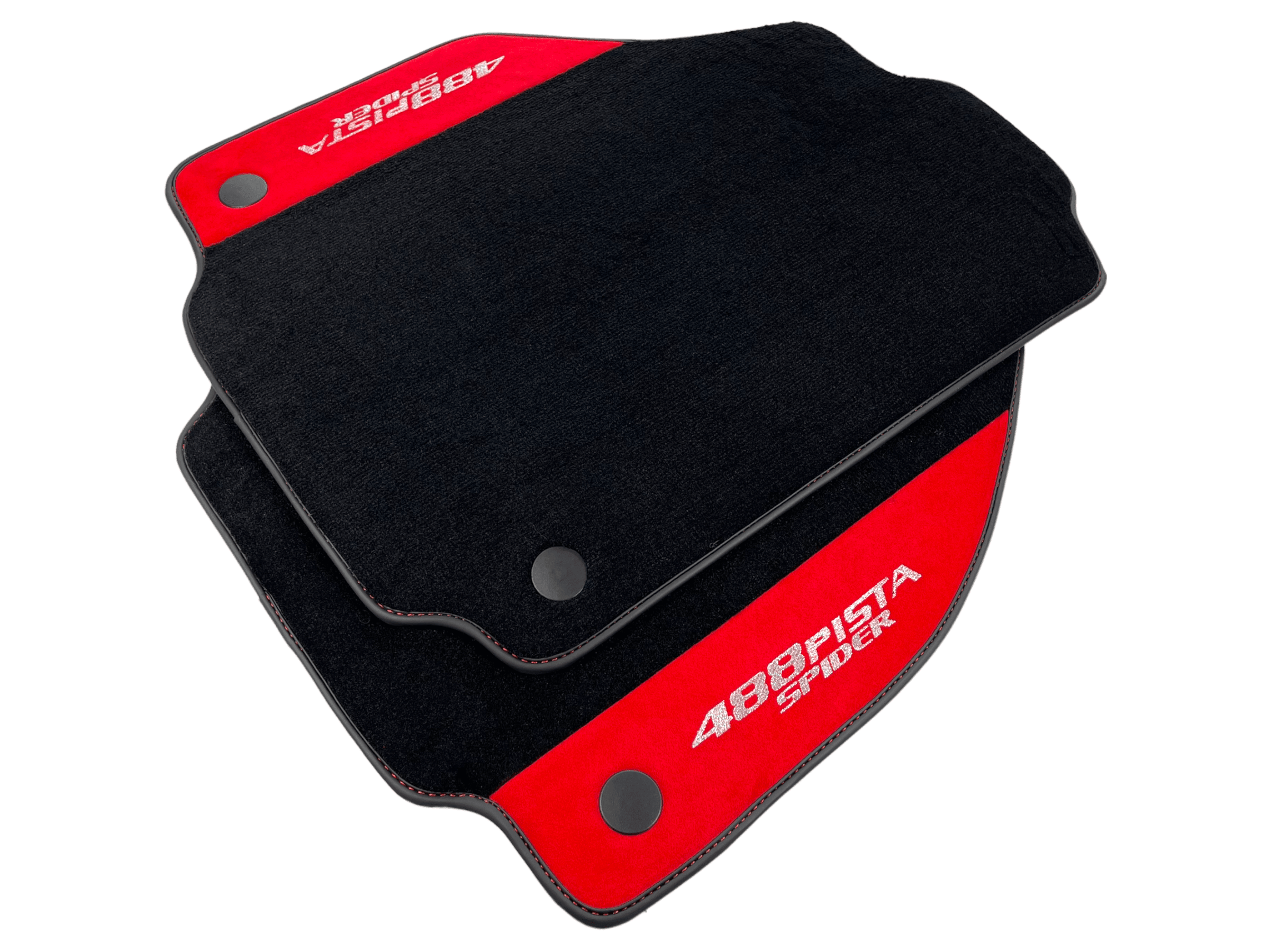Black Floor Mats For Ferrari 488 Pista Spider 2019-2021 With Red Alcantara Leather - AutoWin