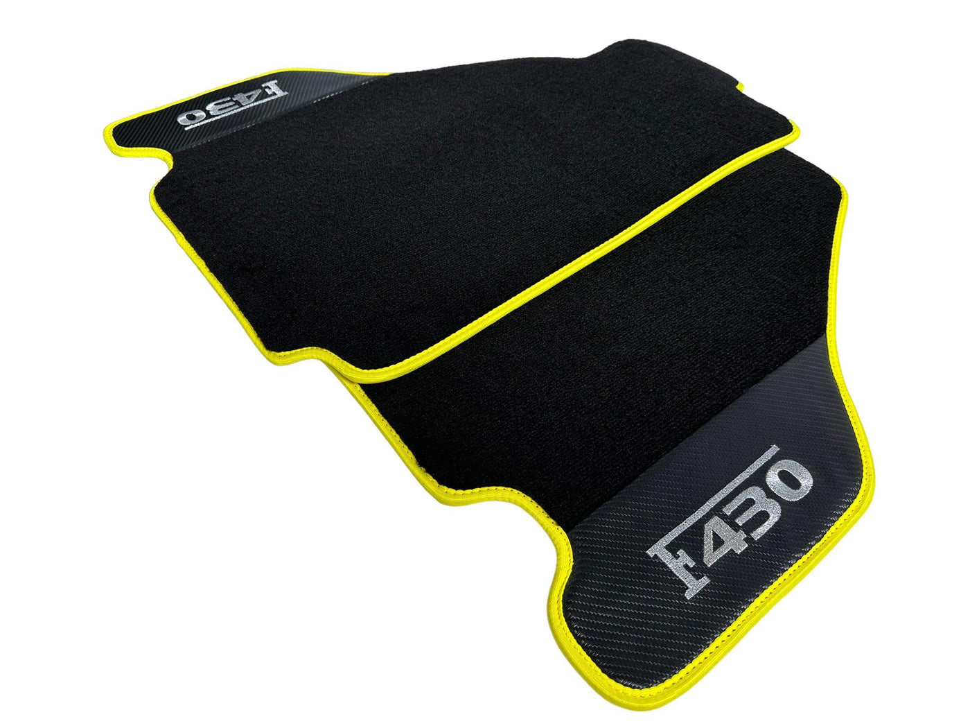 Black Floor Mats For Ferrari F430 2004-2009 With Carbon Fiber Leather Yellow Trim - AutoWin