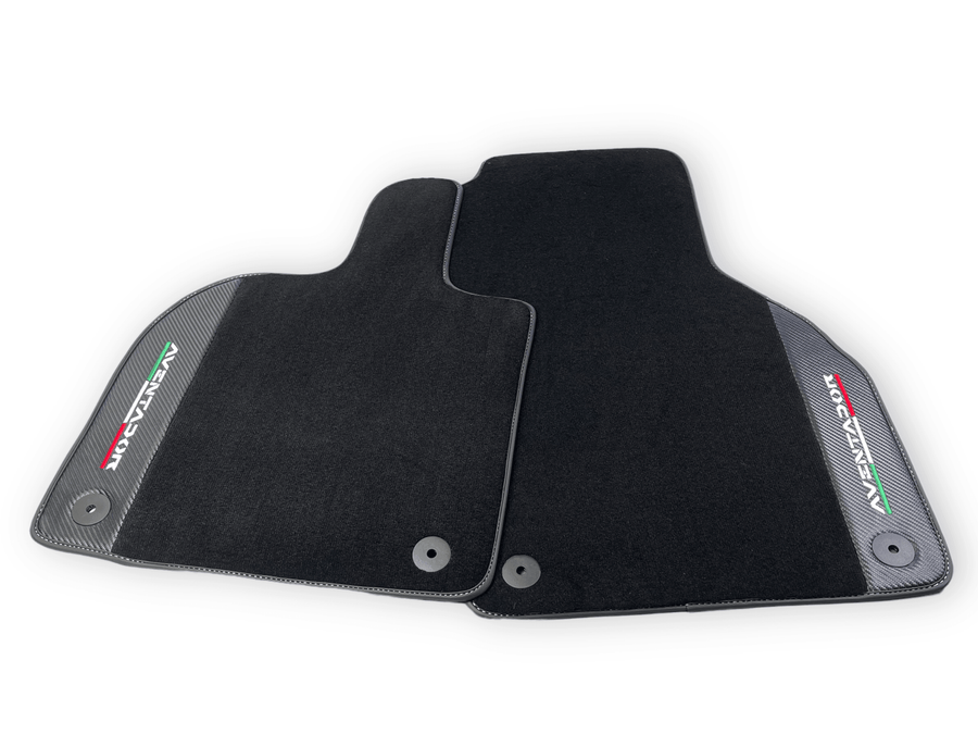 Black Floor Mats for Lamborghini Aventador With Carbon Fiber Leather - AutoWin