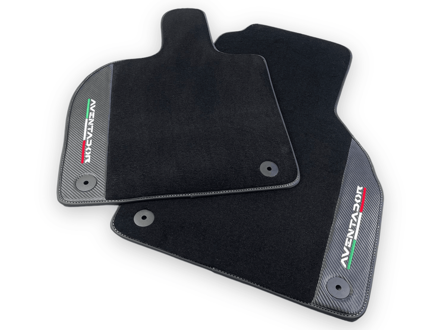 Black Floor Mats for Lamborghini Aventador With Carbon Fiber Leather - AutoWin