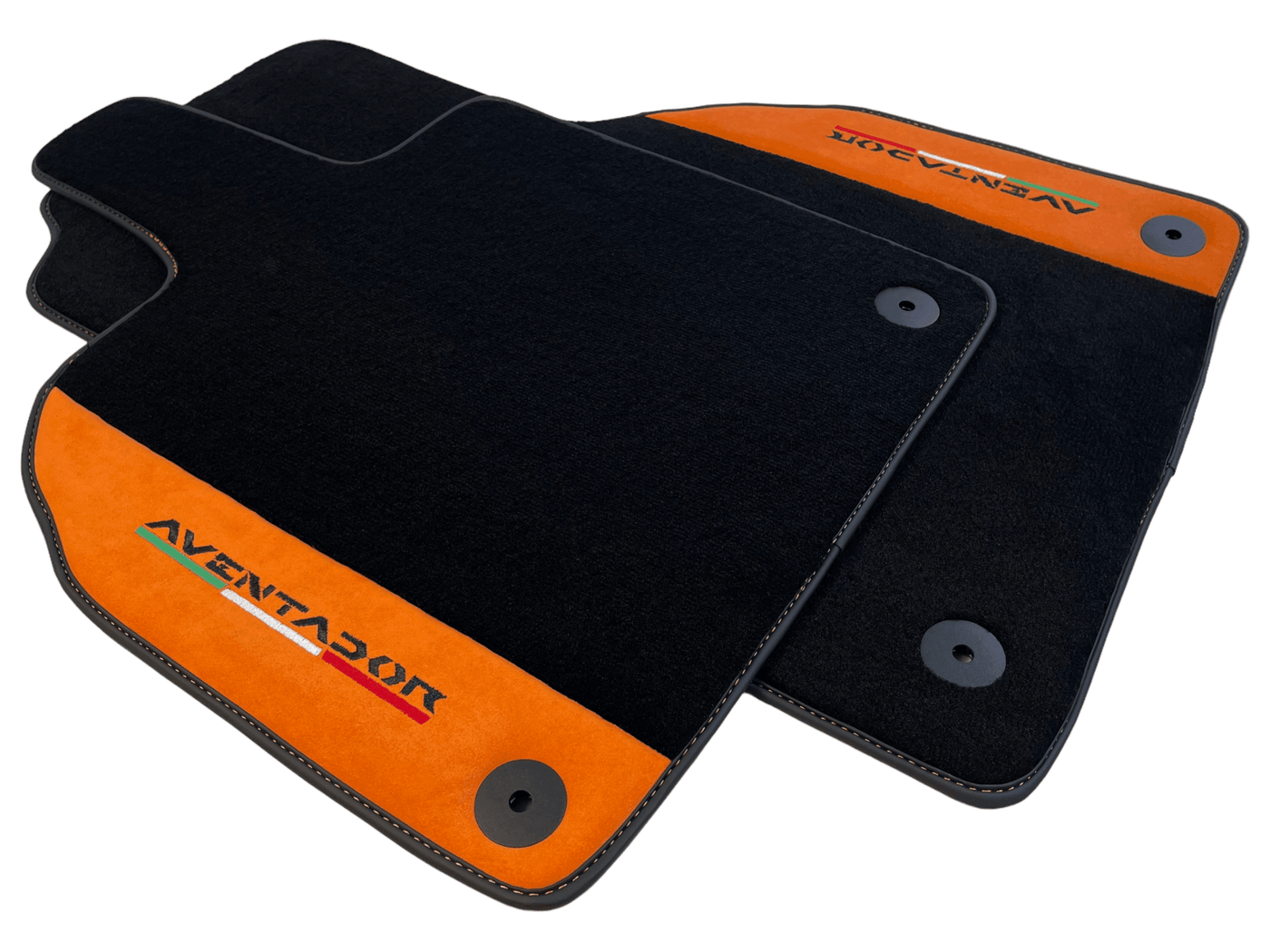 Black Floor Mats for Lamborghini Aventador With Orange Alcantara Leather - AutoWin
