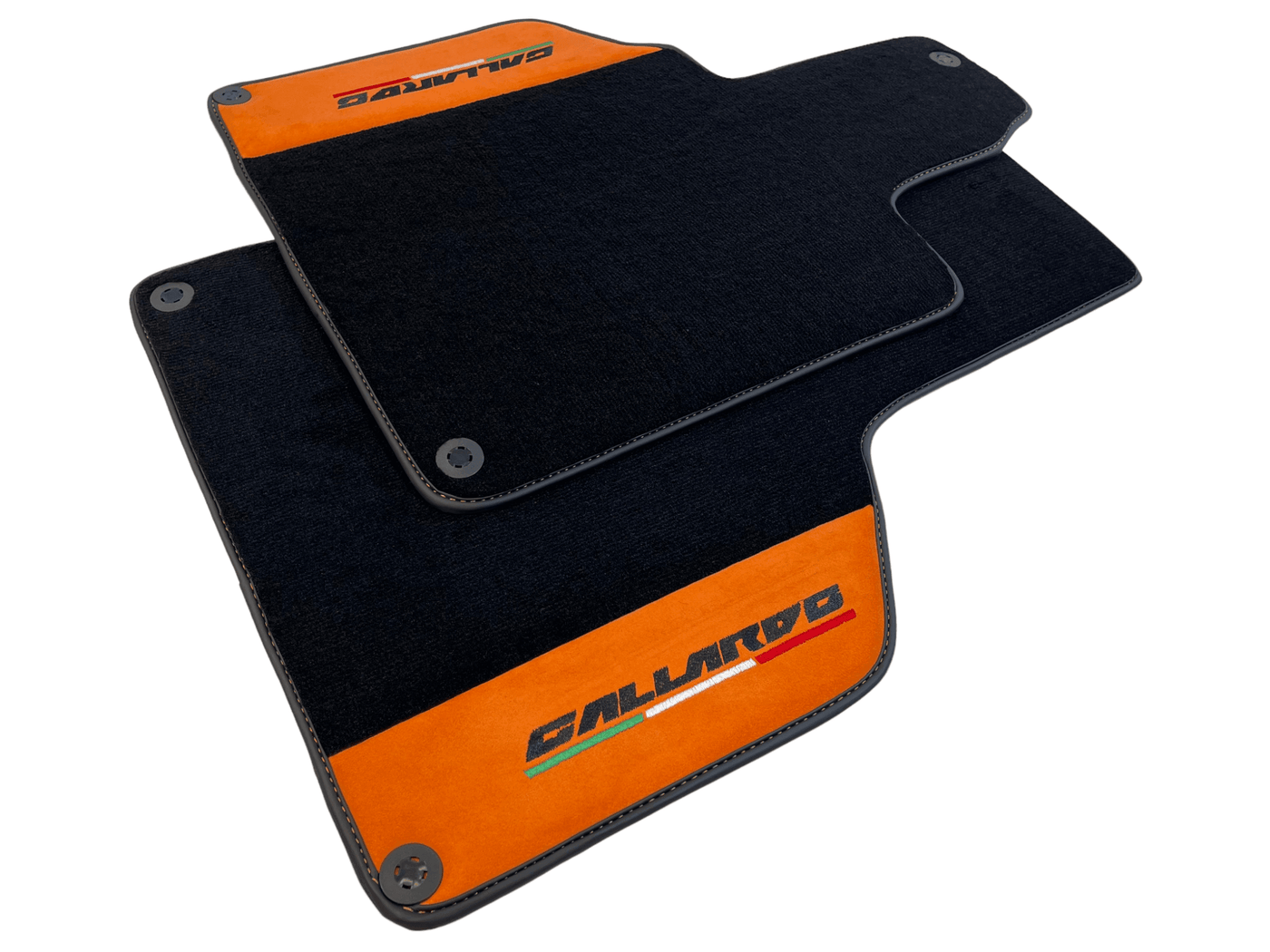 Black Floor Mats for Lamborghini Gallardo With Orange Alcantara Leather - AutoWin