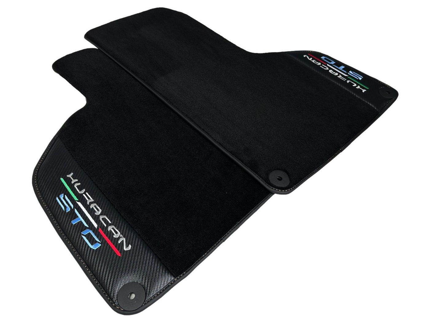 Huracan STO Black Mats: Carbon Fiber Leather & Orange Sewing