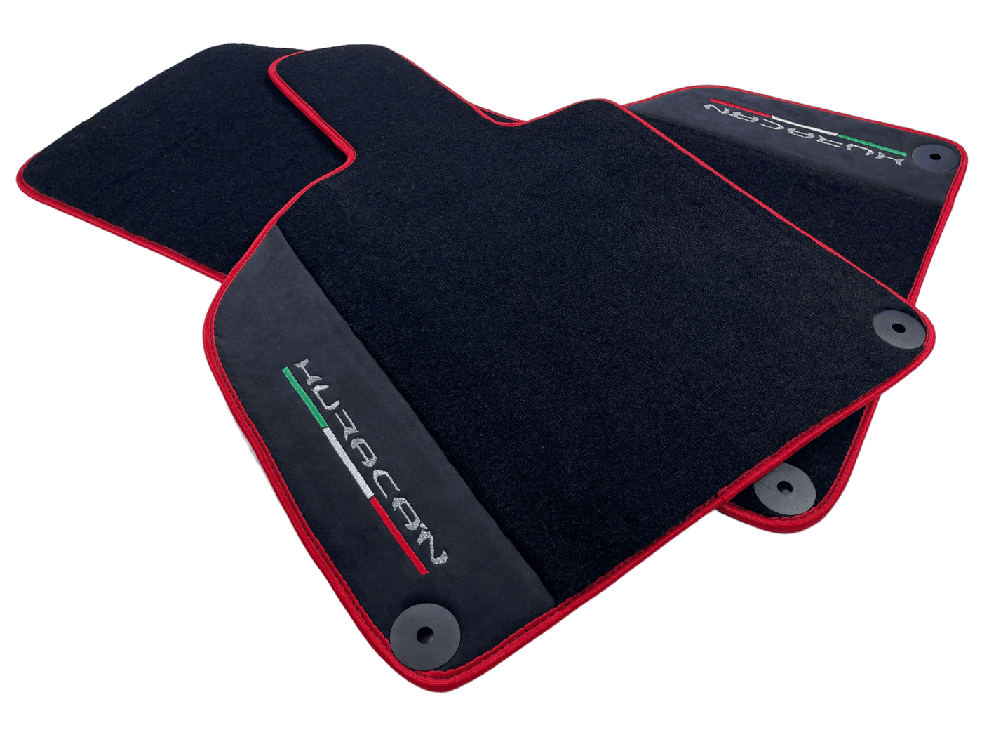 Black Floor Mats for Lamborghini Huracan with Alcantara Leather And Red Trim - AutoWin