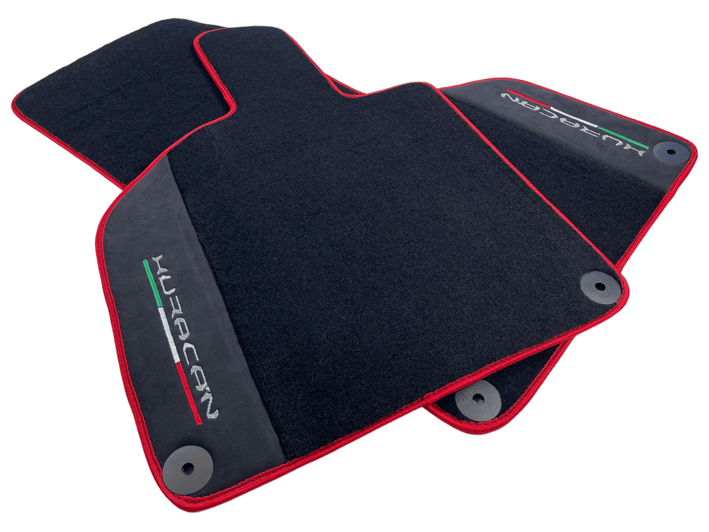 Black Floor Mats for Lamborghini Huracan with Alcantara Leather And Red Trim - AutoWin