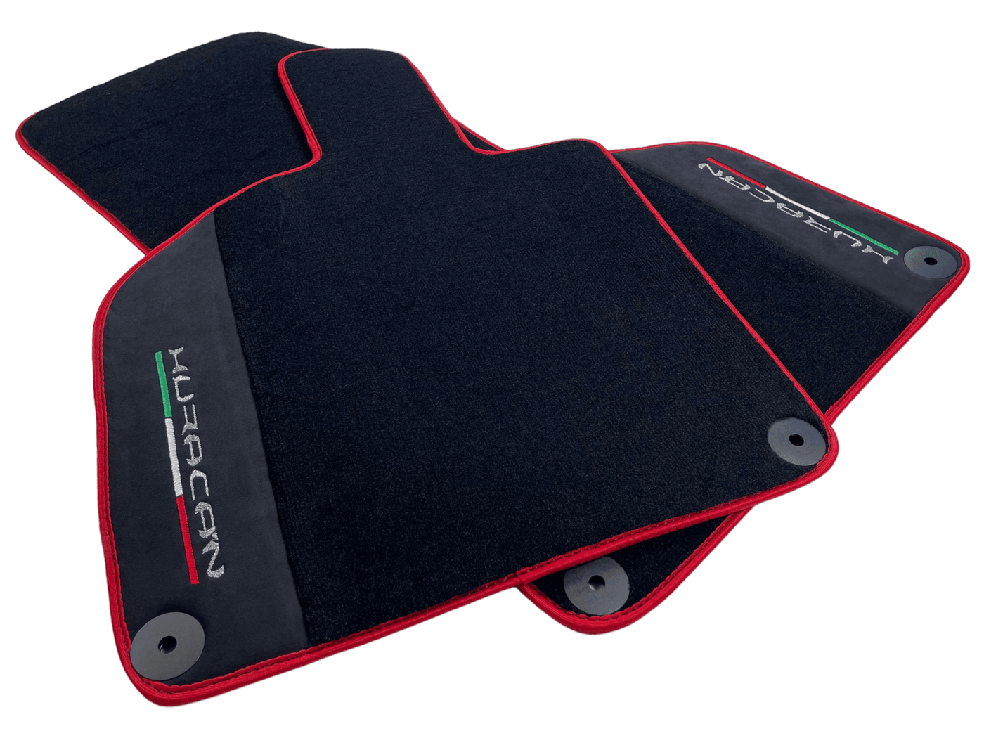 Black Floor Mats for Lamborghini Huracan with Alcantara Leather And Red Trim - AutoWin