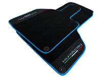 Black Floor Mats for Lamborghini Huracan With Alcantara Leather Light Blue Trim - AutoWin