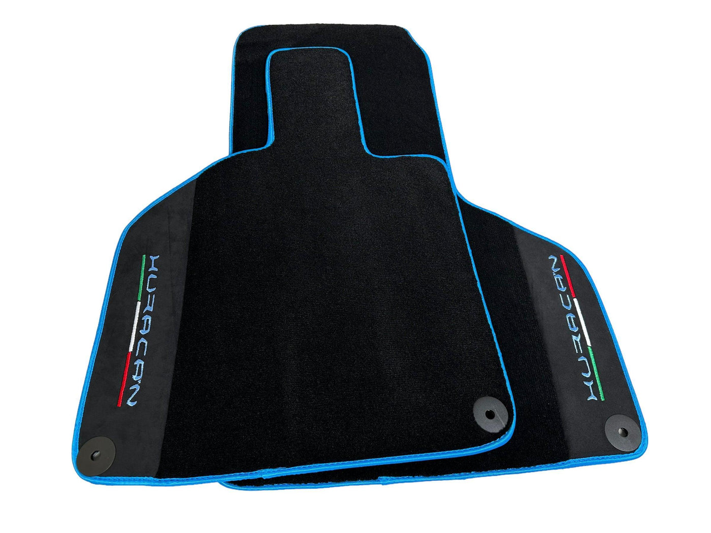 Black Floor Mats for Lamborghini Huracan With Alcantara Leather Light Blue Trim - AutoWin