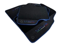 Black Floor Mats For Lamborghini Urus With Alcantara Leather Dark Blue Trim - AutoWin