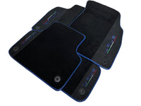 Black Floor Mats For Lamborghini Urus With Alcantara Leather Dark Blue Trim - AutoWin