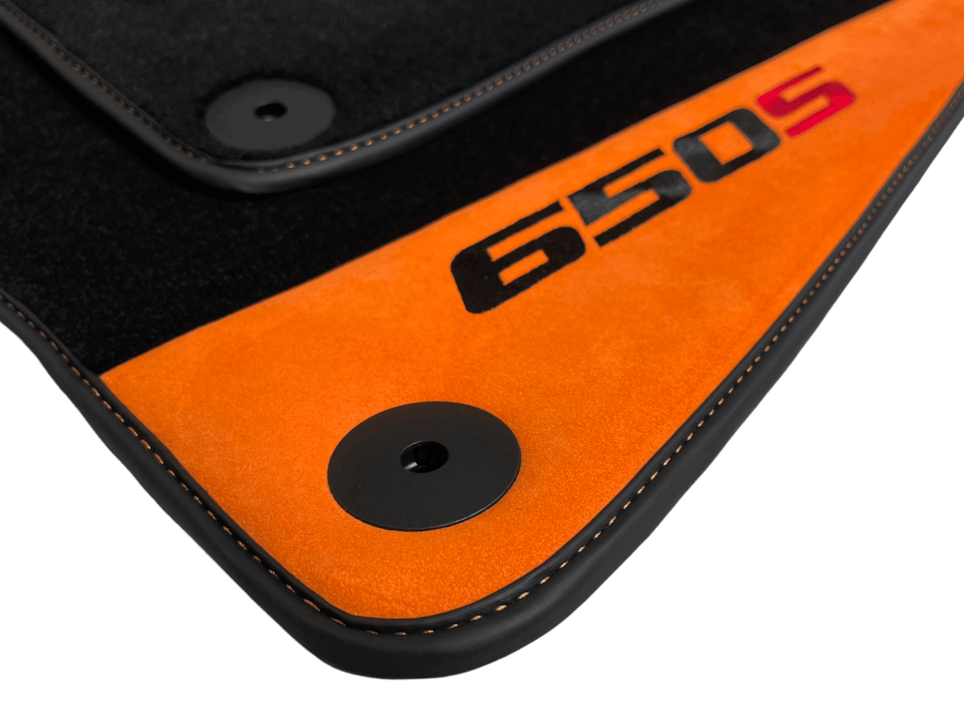 Black Floor Mats For McLaren 650S Black Tailored With Orange Alcantara Leather - AutoWin
