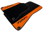 Black Floor Mats For McLaren 720S Year 2017-2021 With Orange Alcantara Leather - AutoWin
