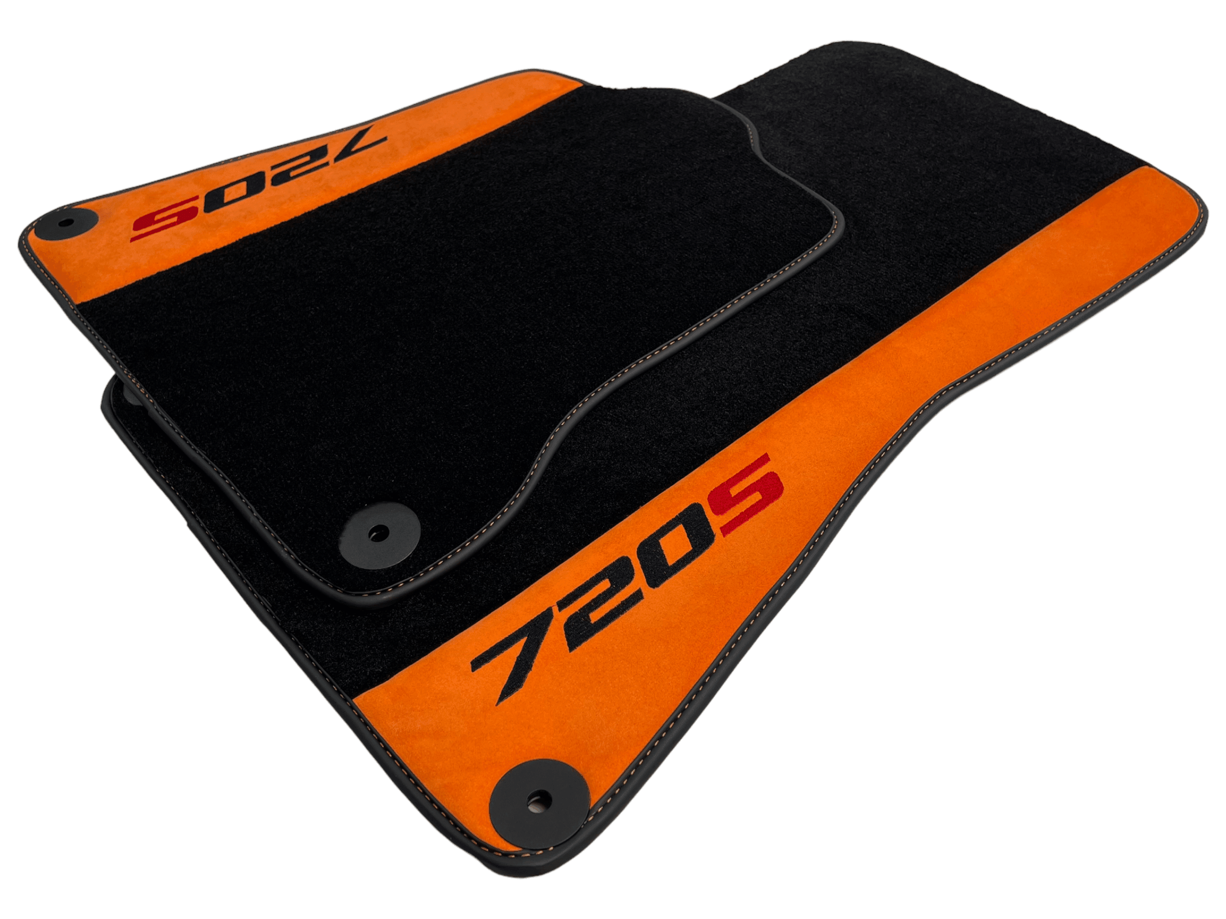 Black Floor Mats For McLaren 720S Year 2017-2021 With Orange Alcantara Leather - AutoWin