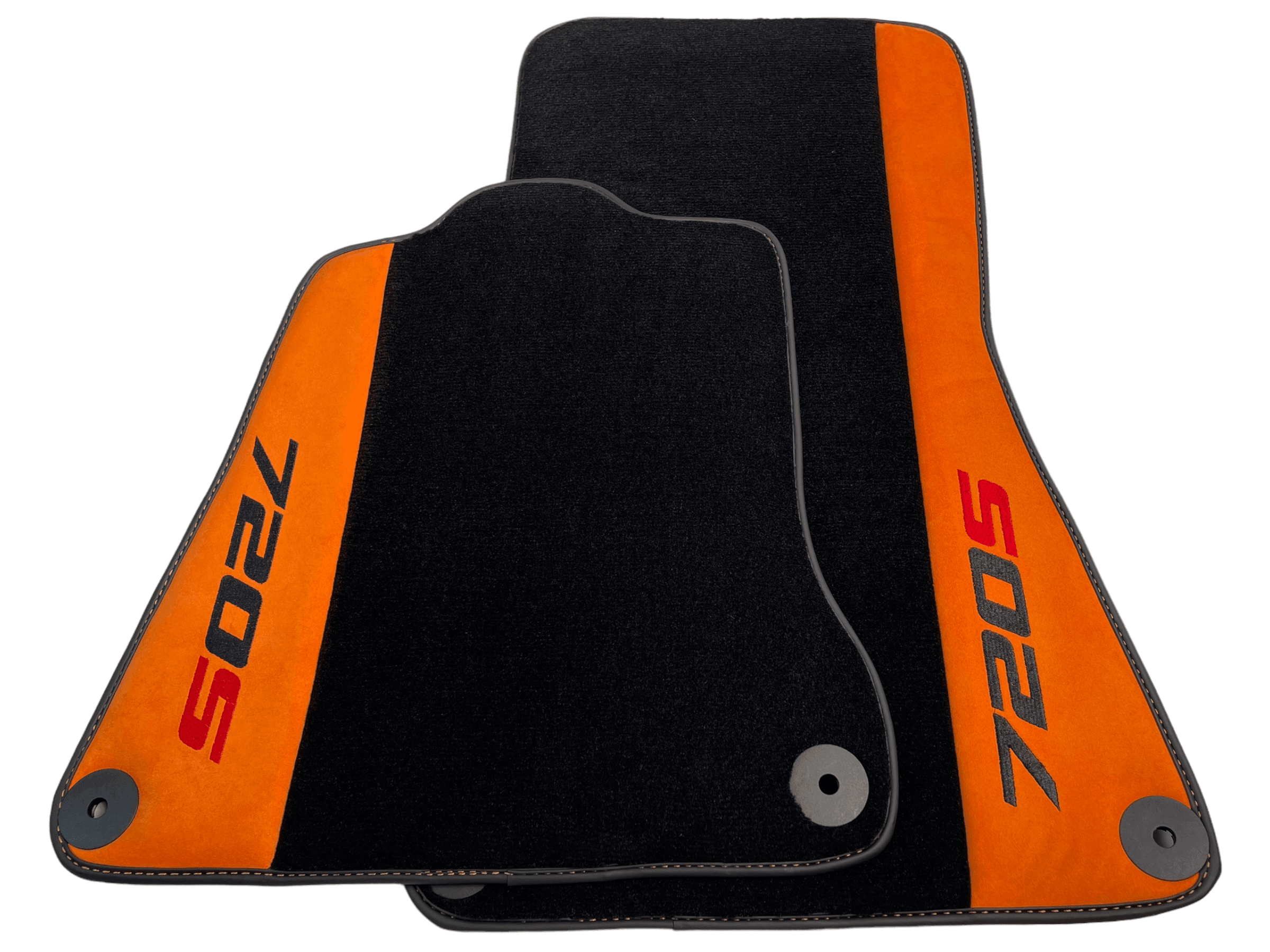 Black Floor Mats For McLaren 720S Year 2017-2021 With Orange Alcantara Leather - AutoWin