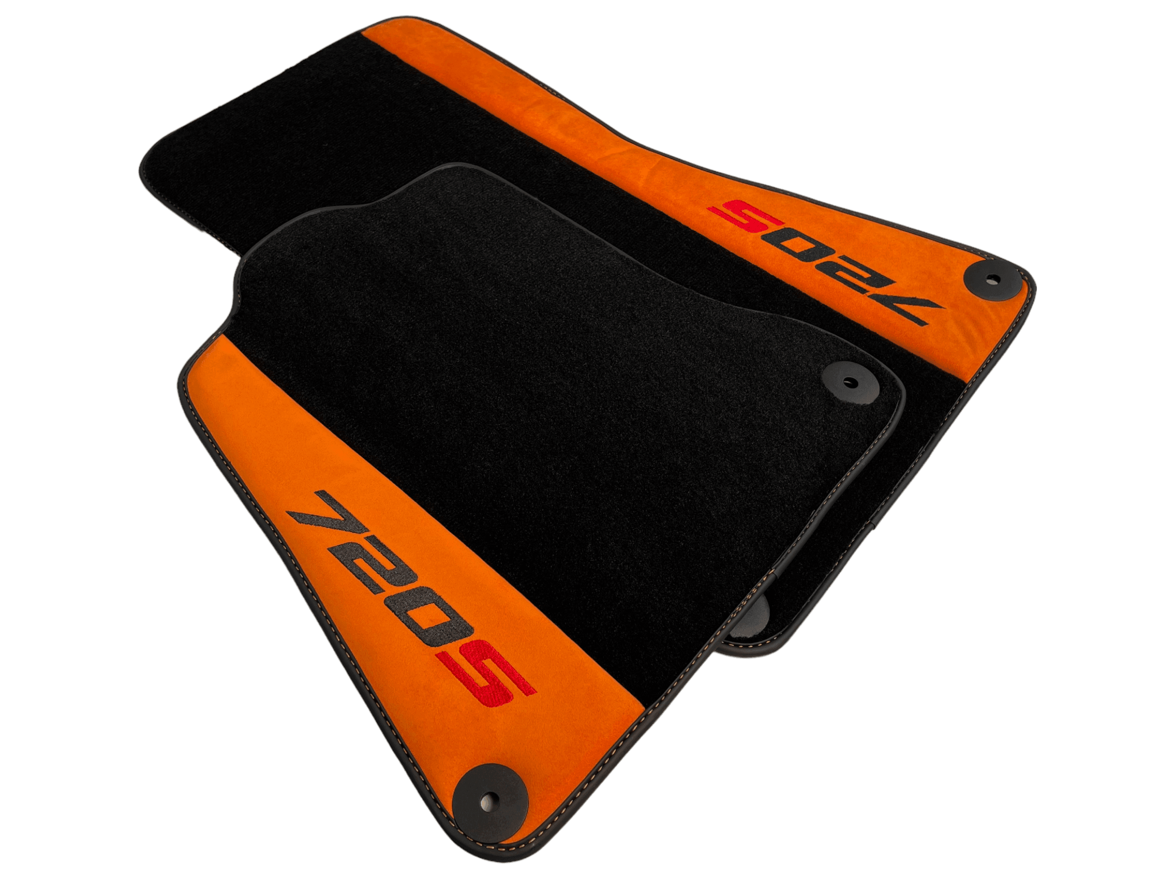 Black Floor Mats For McLaren 720S Year 2017-2021 With Orange Alcantara Leather - AutoWin