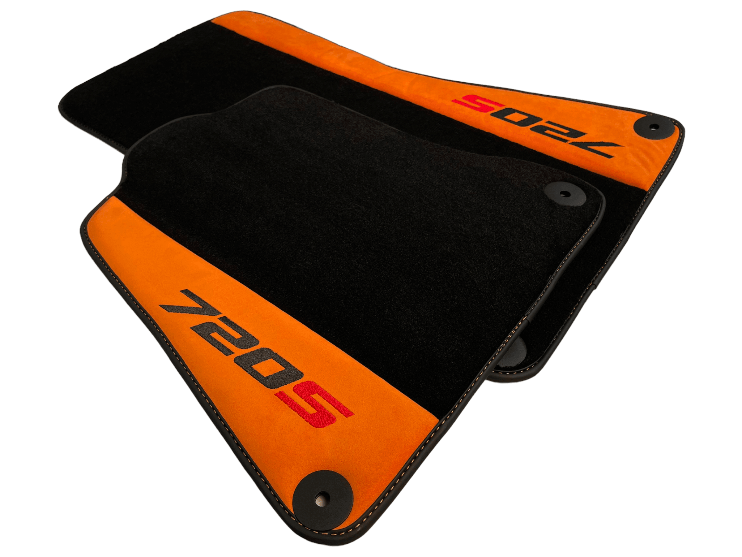 Black Floor Mats For McLaren 720S Year 2017-2021 With Orange Alcantara Leather - AutoWin