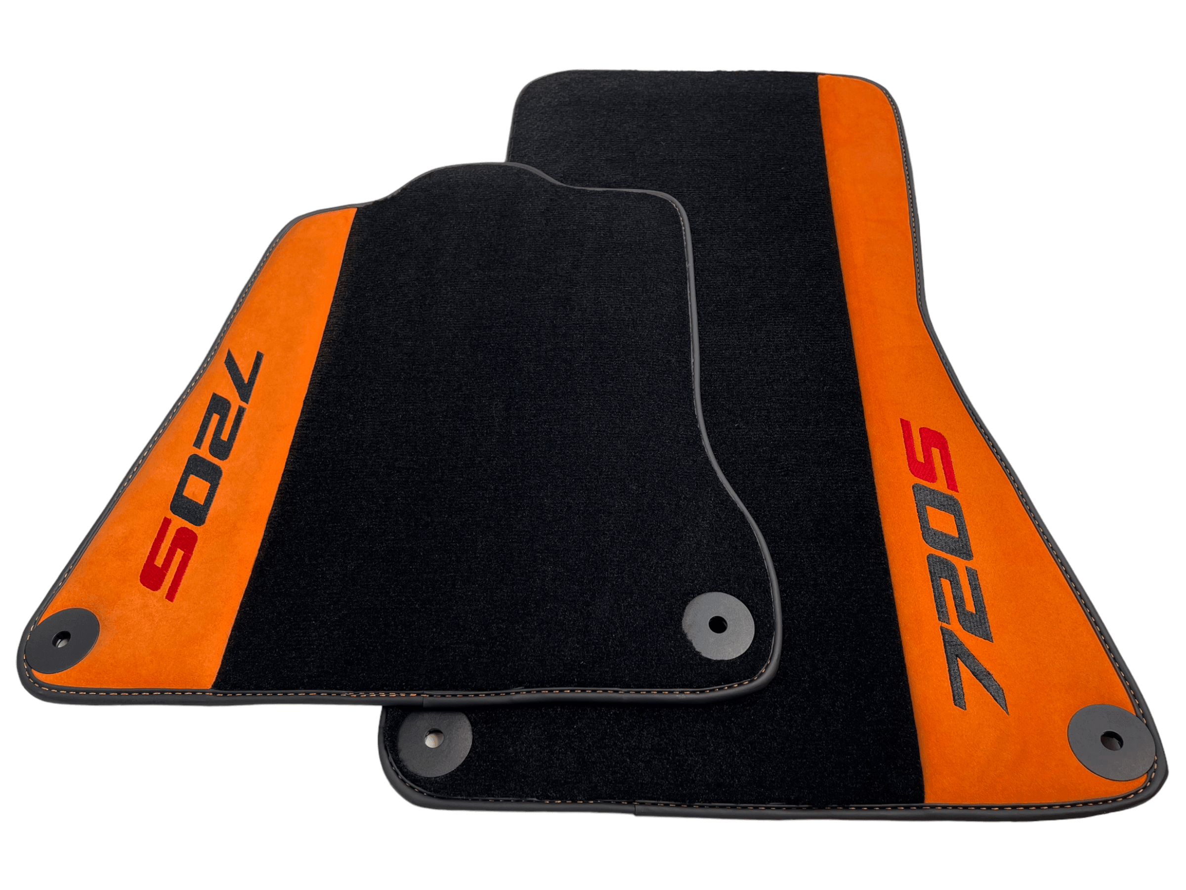 Black Floor Mats For McLaren 720S Year 2017-2021 With Orange Alcantara Leather - AutoWin
