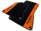 Black Floor Mats For McLaren 720S Year 2017-2021 With Orange Alcantara Leather - AutoWin