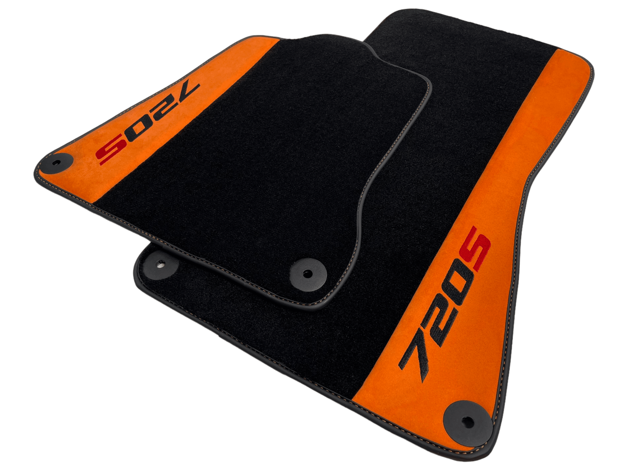 Black Floor Mats For McLaren 720S Year 2017-2021 With Orange Alcantara Leather - AutoWin