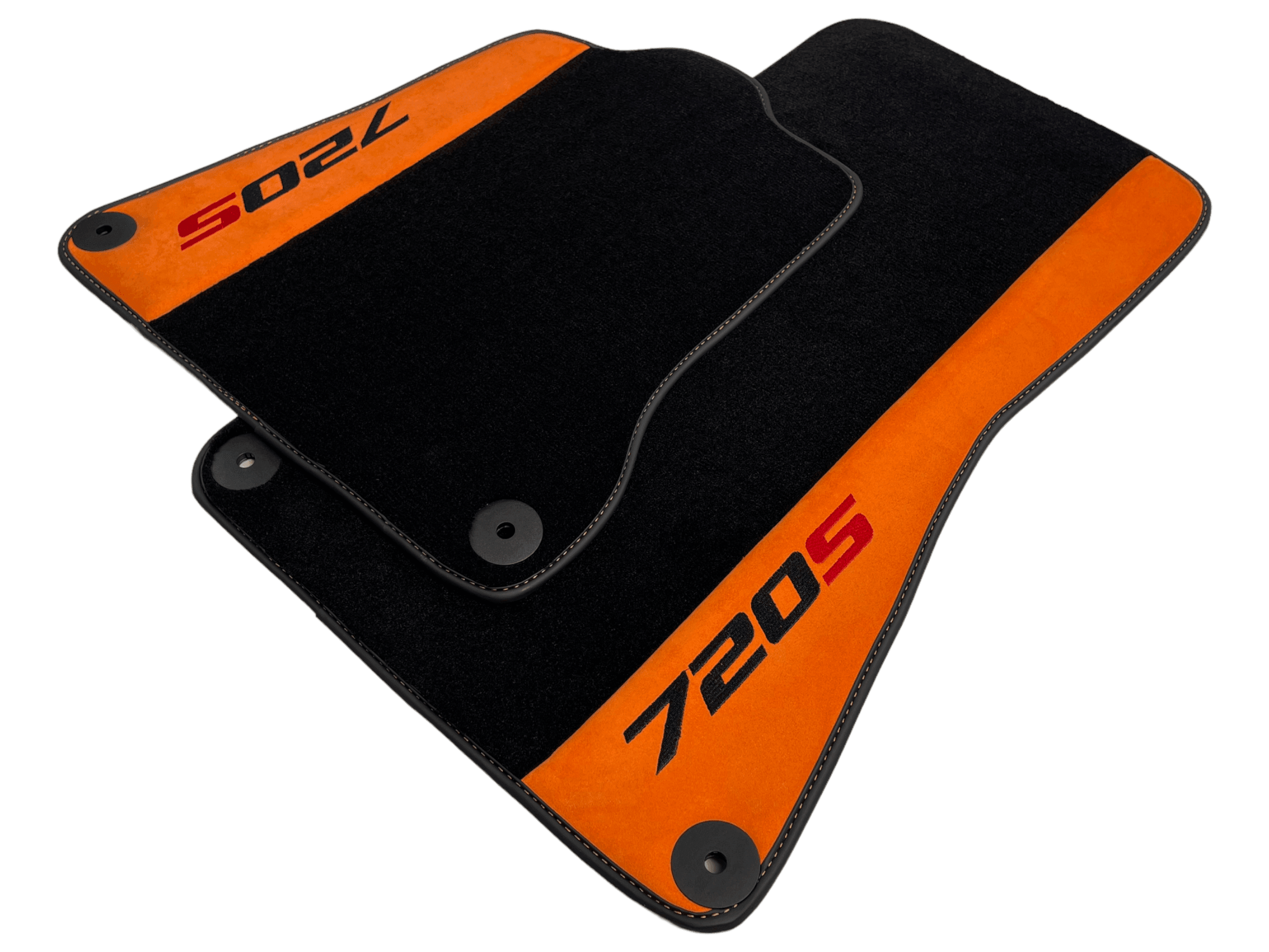 Black Floor Mats For McLaren 720S Year 2017-2021 With Orange Alcantara Leather - AutoWin
