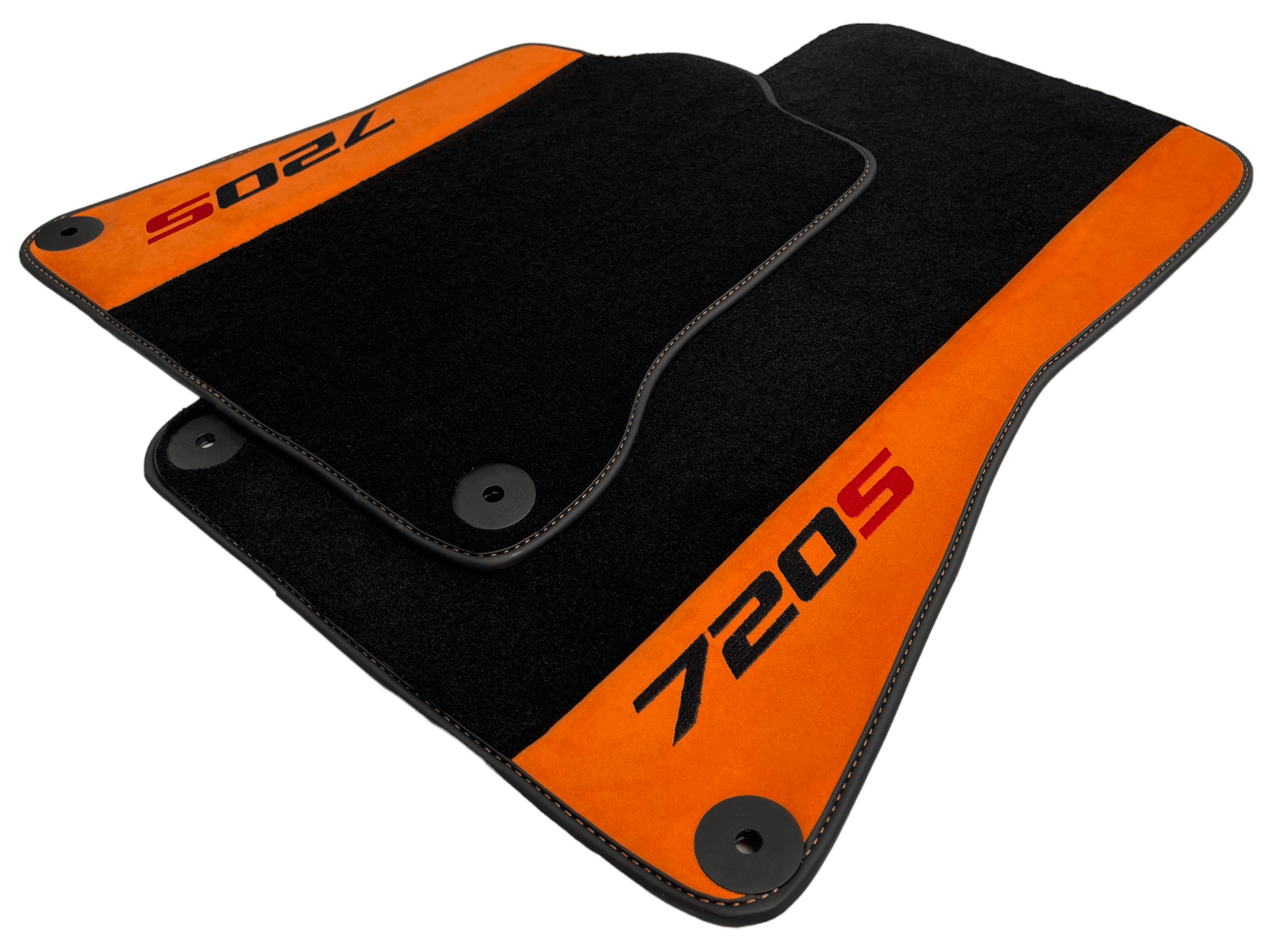 Black Floor Mats For McLaren 720S Year 2017-2021 With Orange Alcantara Leather - AutoWin