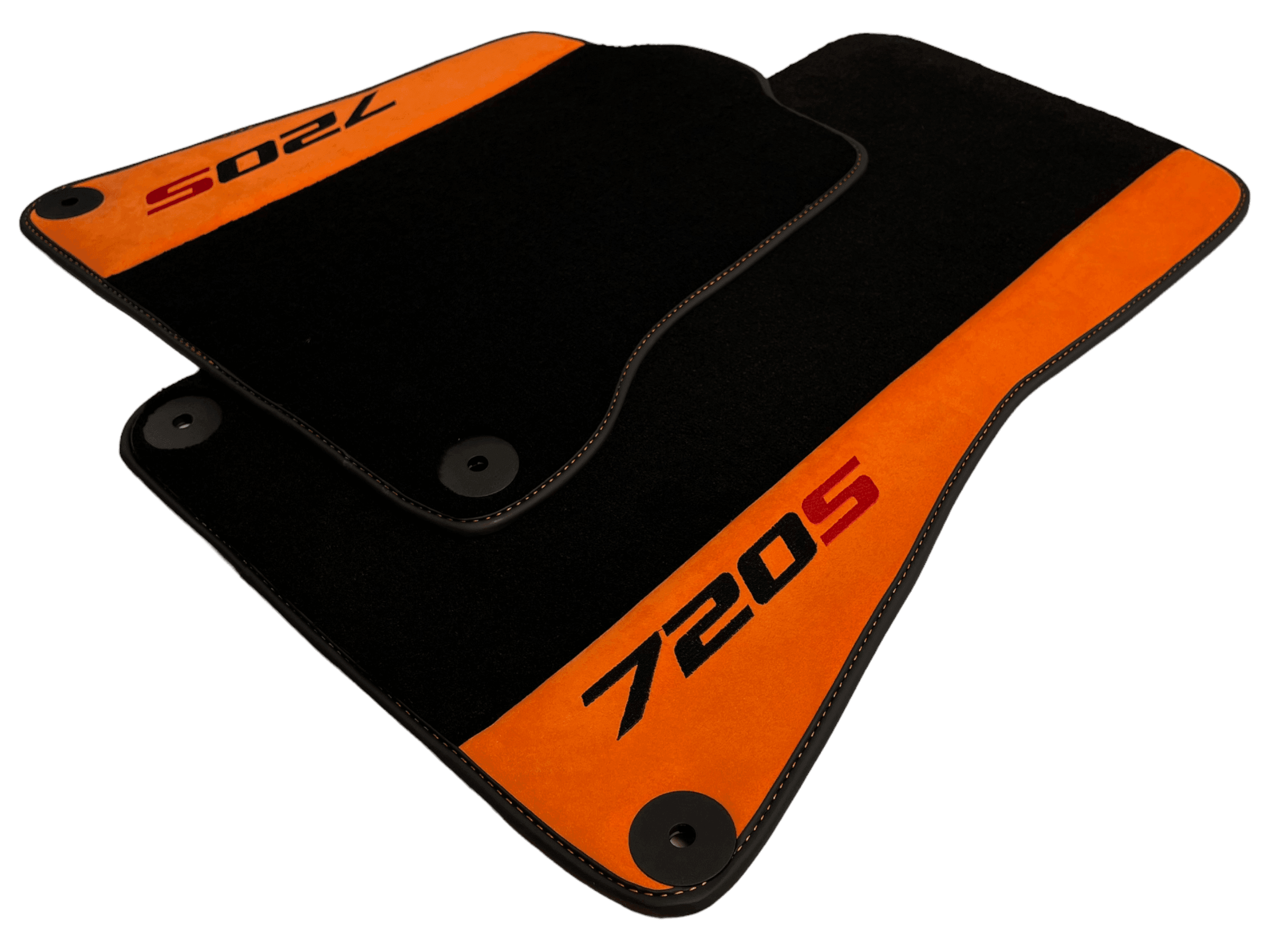 Black Floor Mats For McLaren 720S Year 2017-2021 With Orange Alcantara Leather - AutoWin