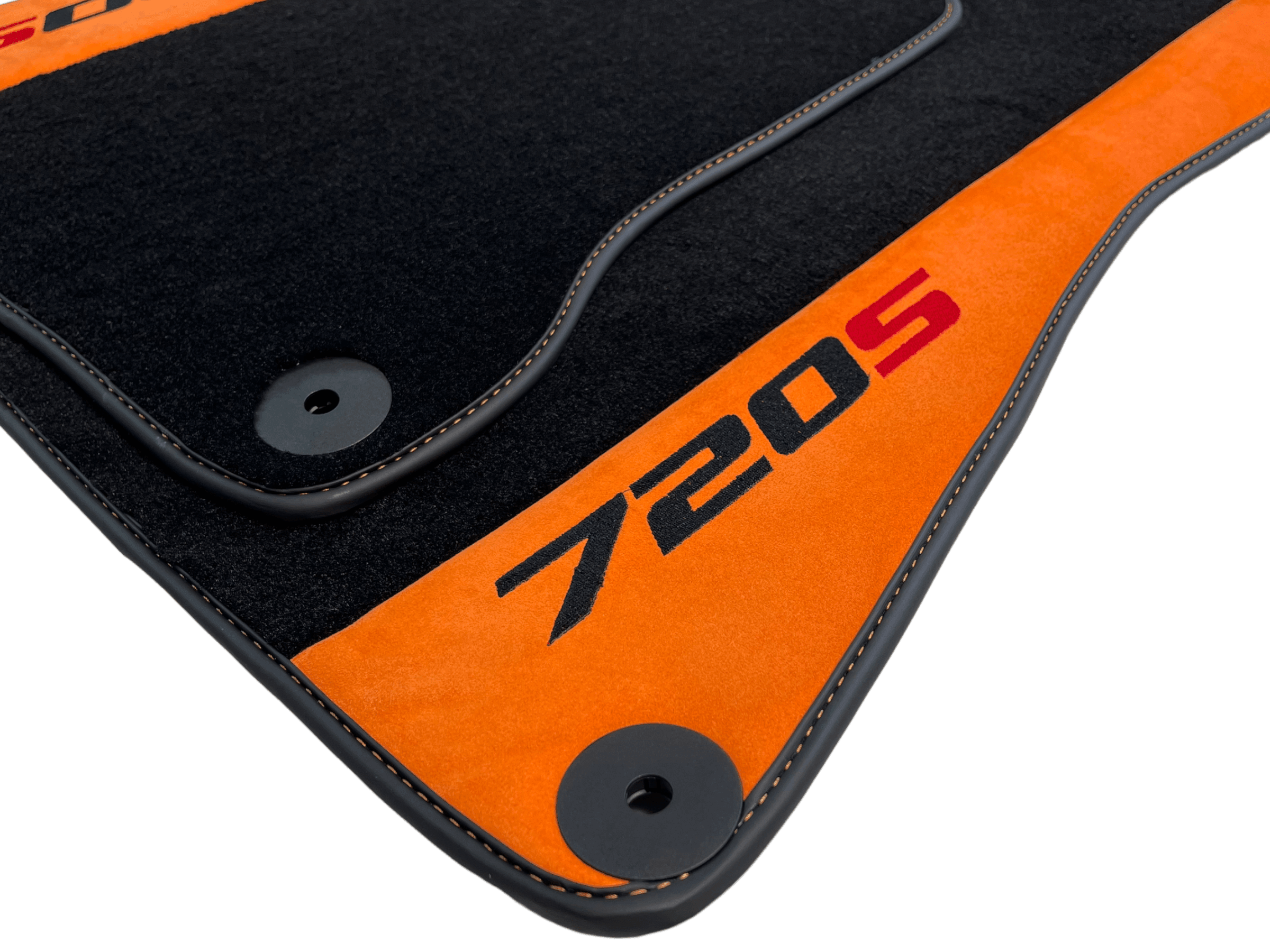 Black Floor Mats For McLaren 720S Year 2017-2021 With Orange Alcantara Leather - AutoWin