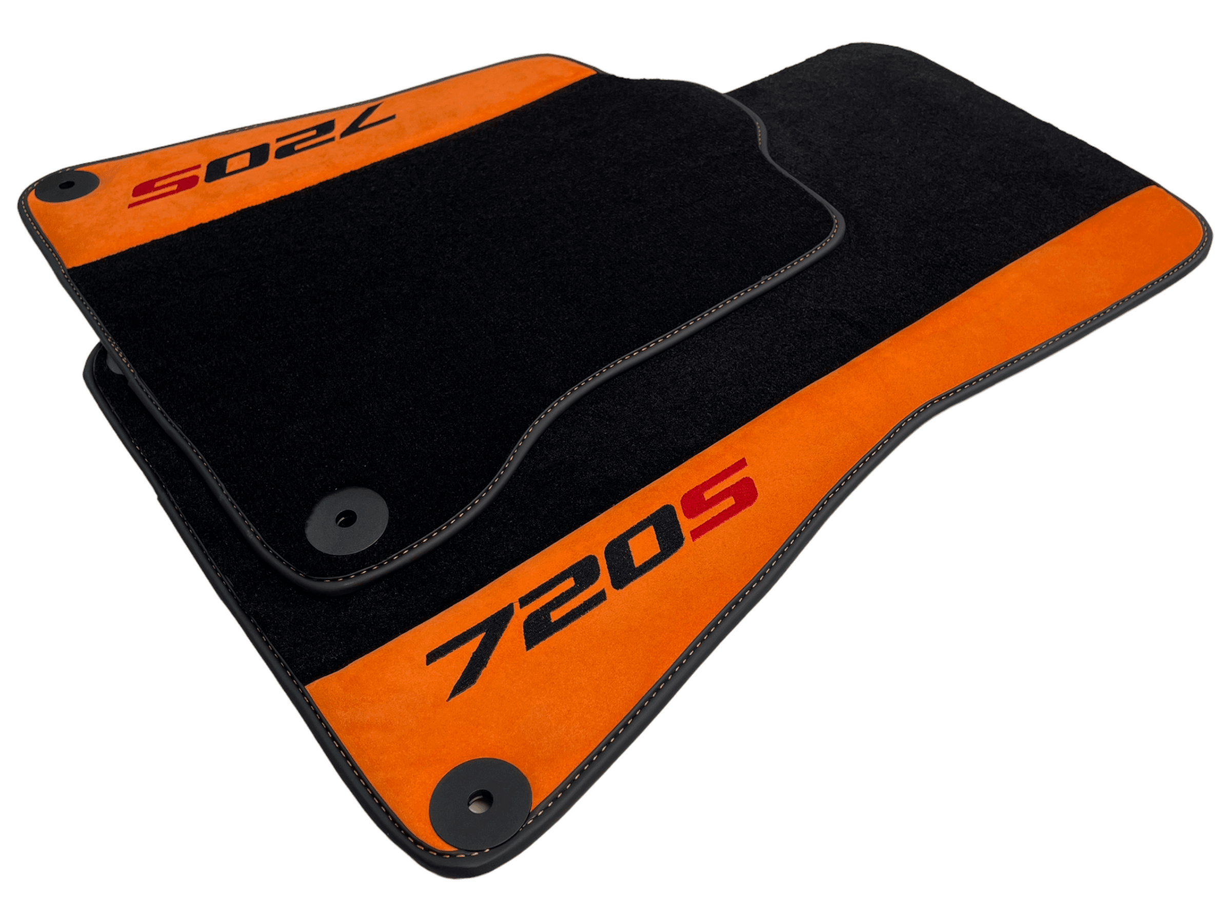 Black Floor Mats For McLaren 720S Year 2017-2021 With Orange Alcantara Leather - AutoWin