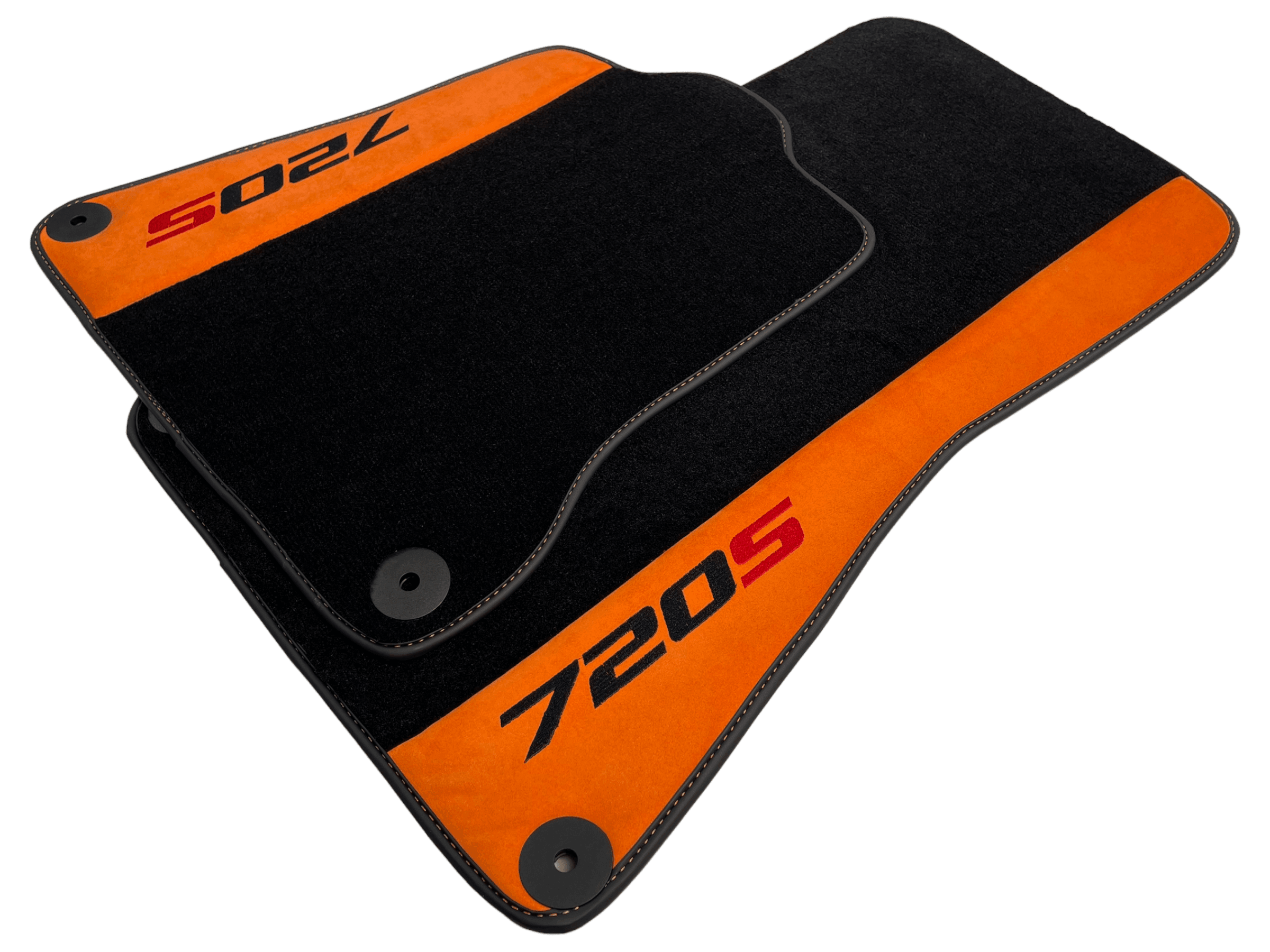 Black Floor Mats For McLaren 720S Year 2017-2021 With Orange Alcantara Leather - AutoWin