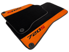 Black Floor Mats For McLaren 720S Year 2017-2021 With Orange Alcantara Leather - AutoWin