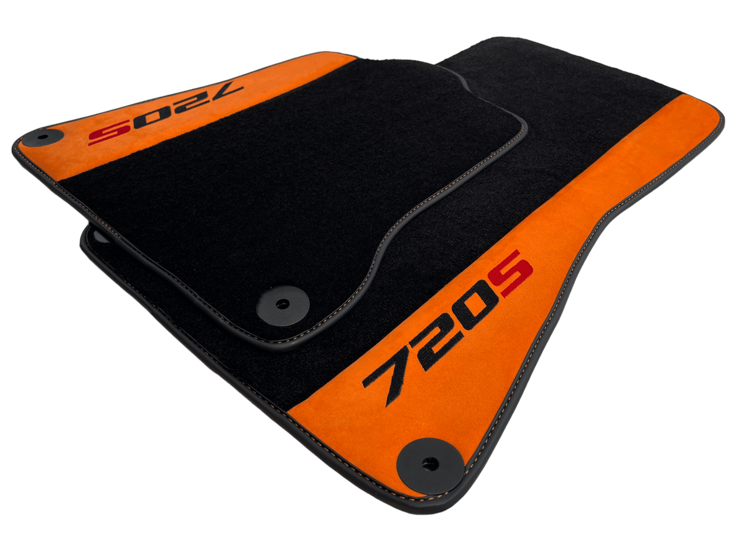 Black Floor Mats For McLaren 720S Year 2017-2021 With Orange Alcantara Leather - AutoWin