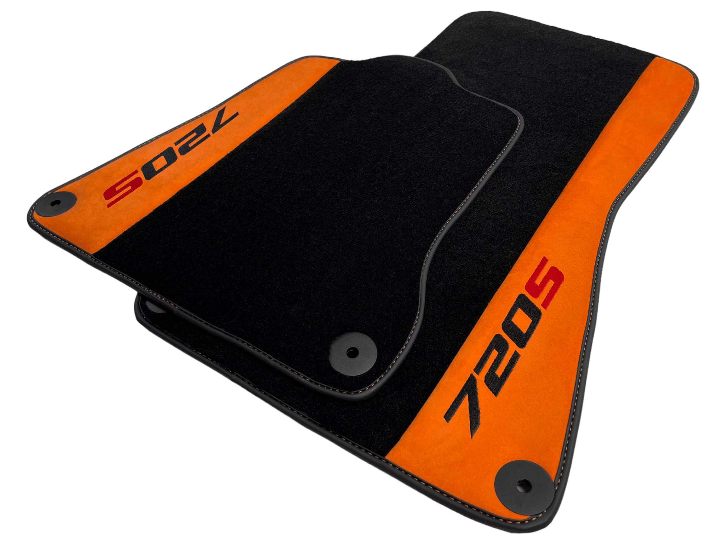 Black Floor Mats For McLaren 720S Year 2017-2021 With Orange Alcantara Leather - AutoWin