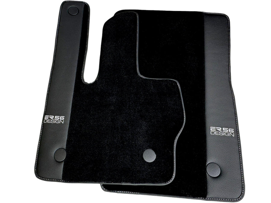 Black Floor Mats For Mercedes-Benz G Class 2019-2022 W463 With Leather Borders ER56 Design - AutoWin