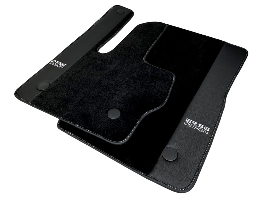 Black Floor Mats For Mercedes-Benz G Class 2019-2022 W463 With Leather Borders ER56 Design - AutoWin