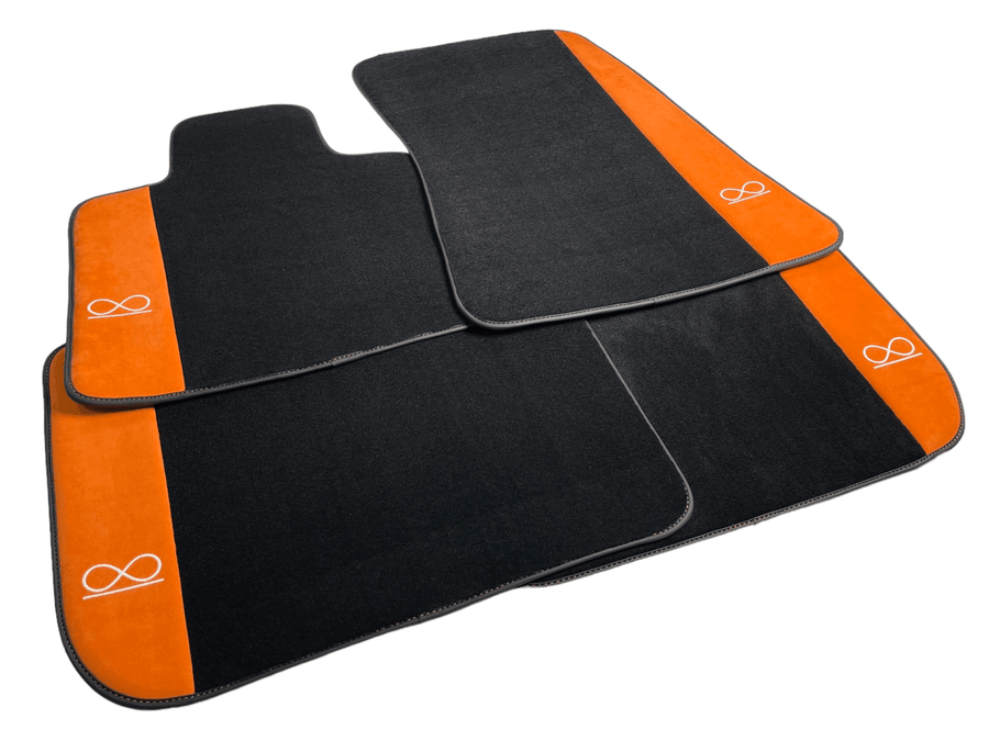 Black Floor Mats For Rolls Royce Black Badge Cullinan Orange Alcantara Leather - AutoWin