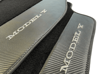 Black Floor Mats For Tesla Model Y With Carbon Fiber Leather - AutoWin
