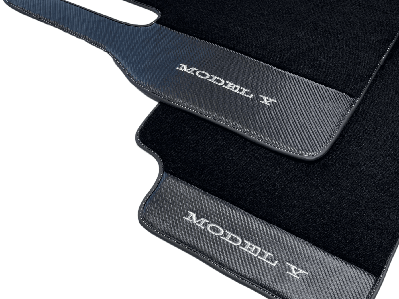 Black Floor Mats For Tesla Model Y With Carbon Fiber Leather - AutoWin