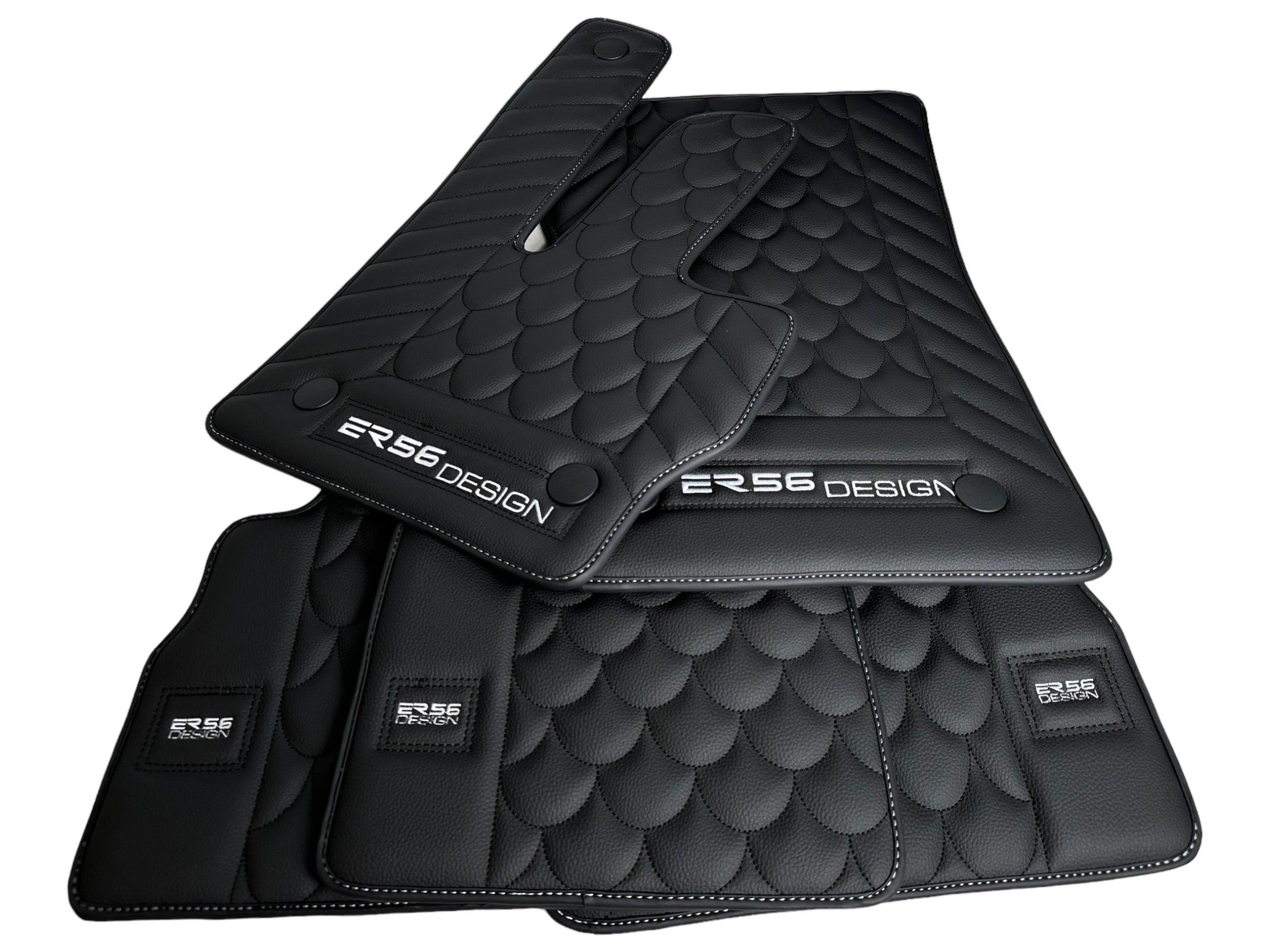 Black Leather Floor Mats For Mercedes-Benz G Class 2019-2022 W463 ER56 Design - AutoWin