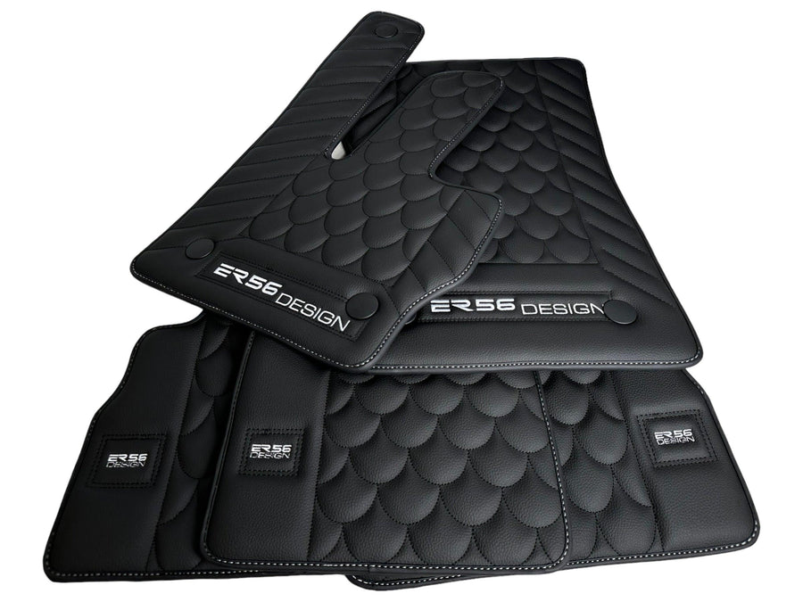 Black Leather Floor Mats For Mercedes-Benz G Class 2019-2022 W463 ER56 Design - AutoWin